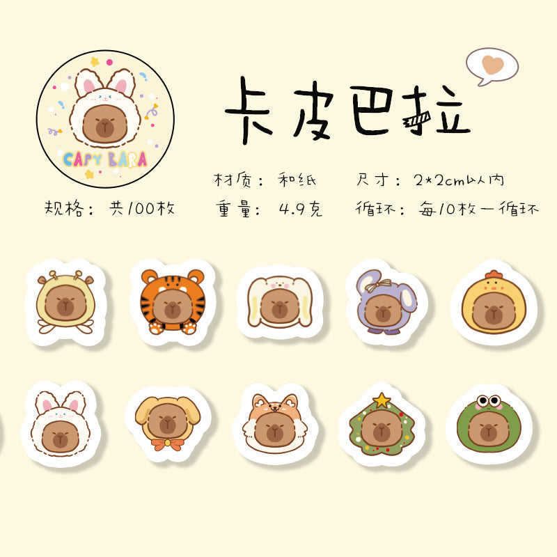 100 Pcs Cute Animal Washi Stickers MMDWC