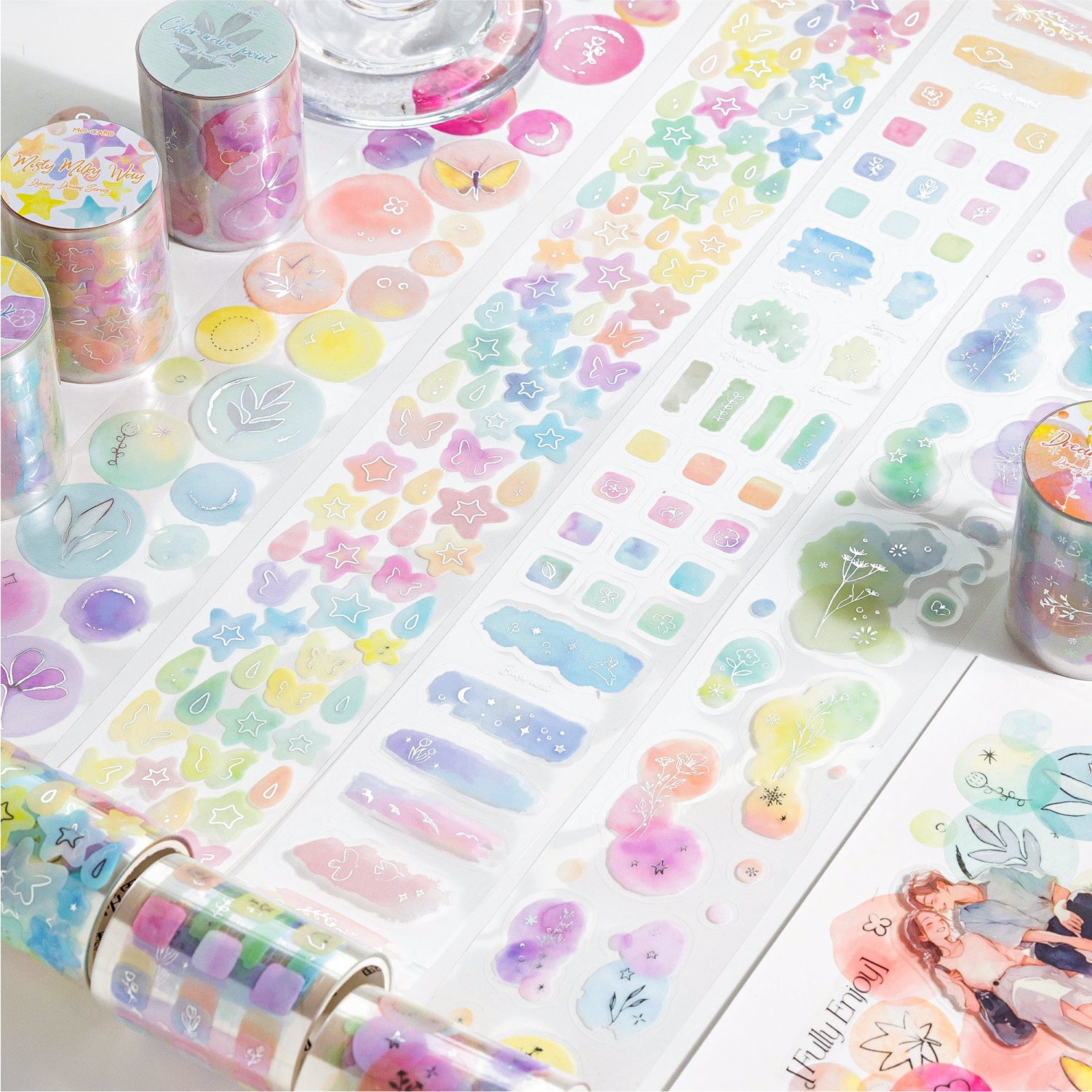 1 Roll Watercolor Journal Planner PET Stickers Tape YRMJ