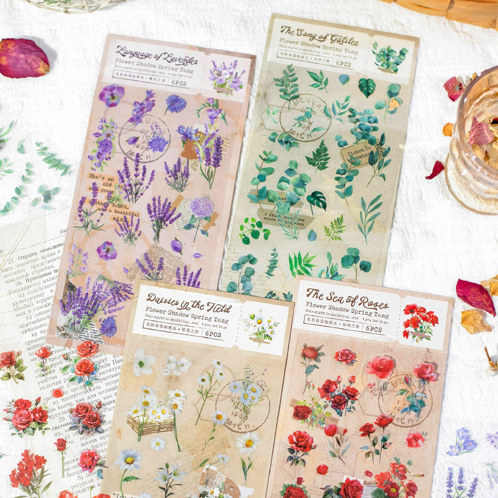 6 Sheets PET Flower Stickers HYCT