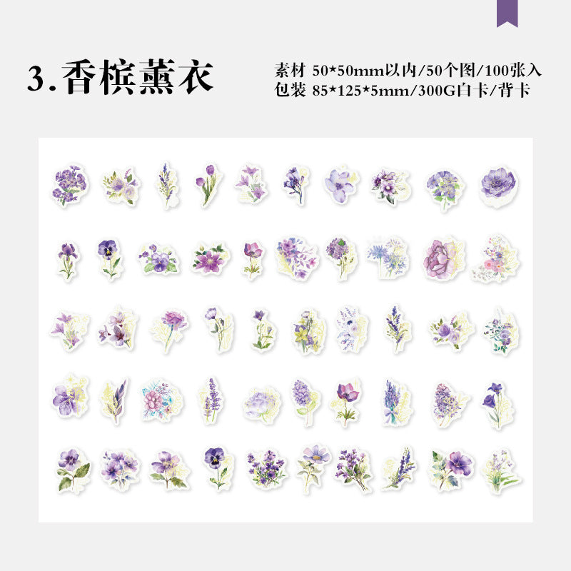 100 Pcs PET Flower Stickers RHZY