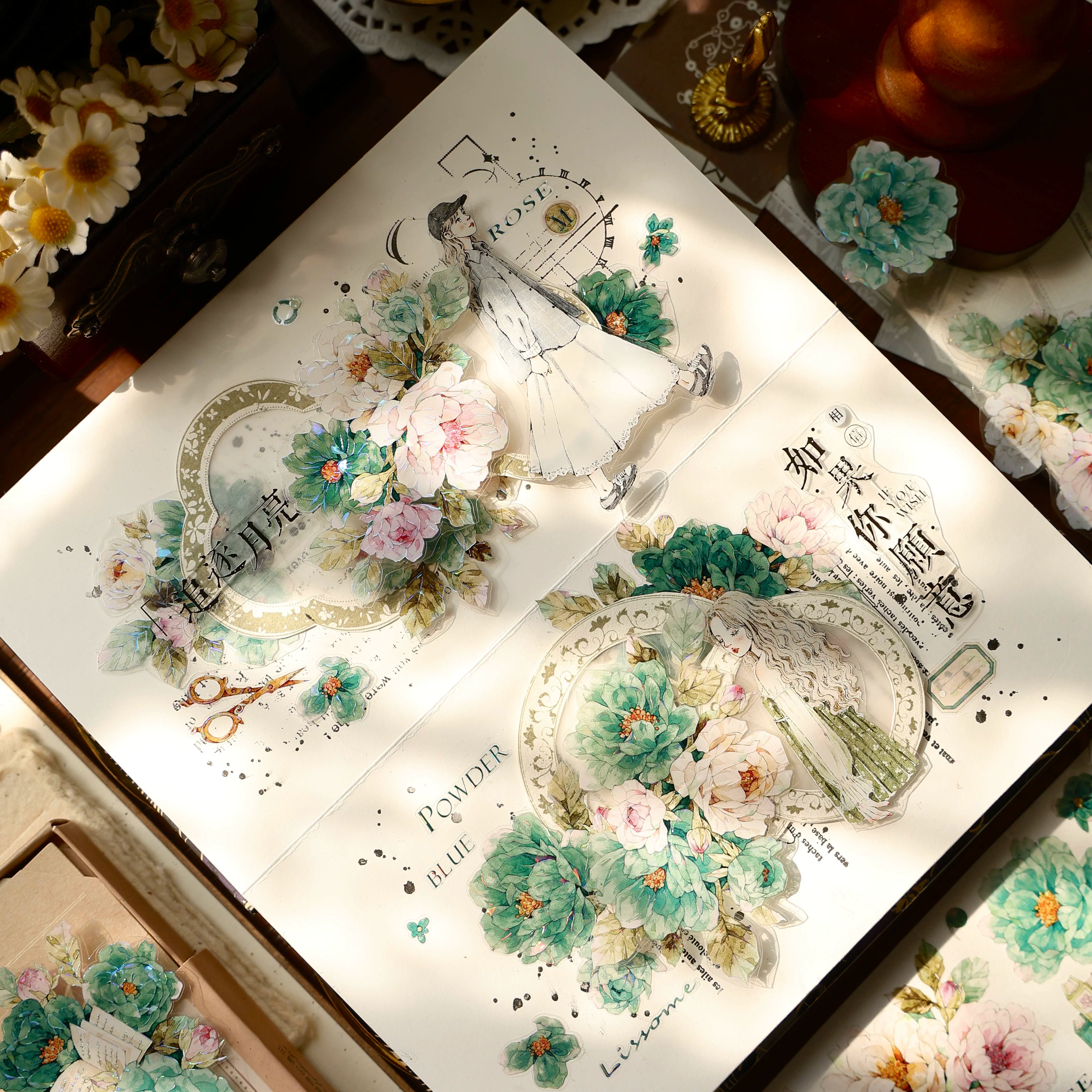 Floral Decorative Tape Rolls- Drawn Viridian