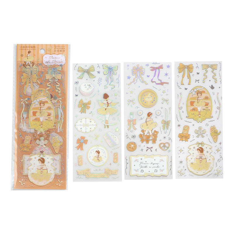 3 Sheets Cute Dancing Girl PET Stickers MZYWQ