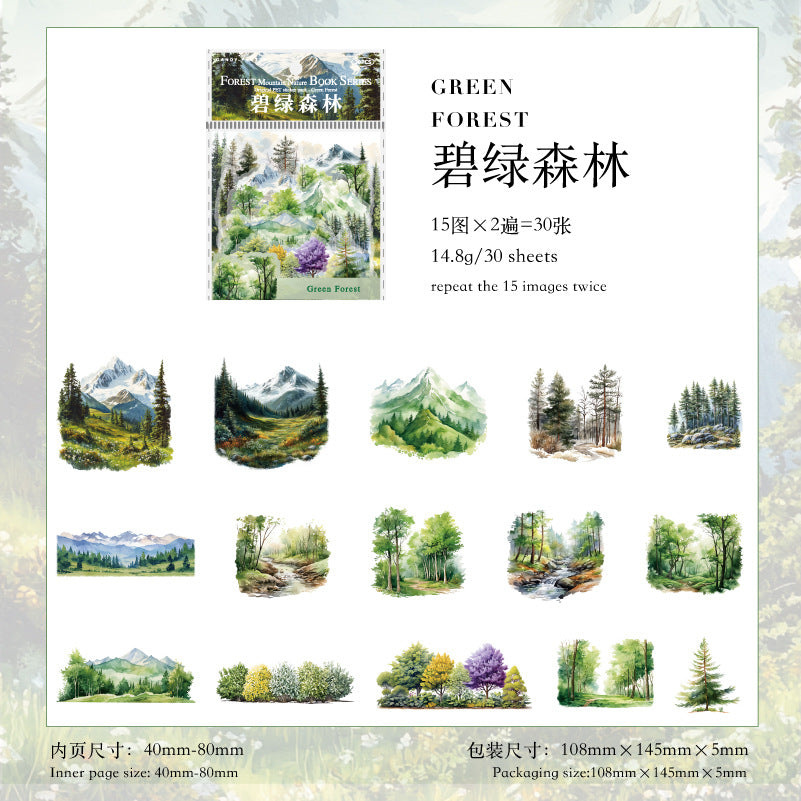 30 Pcs Forest Mountain PET Stickers SLZRCS