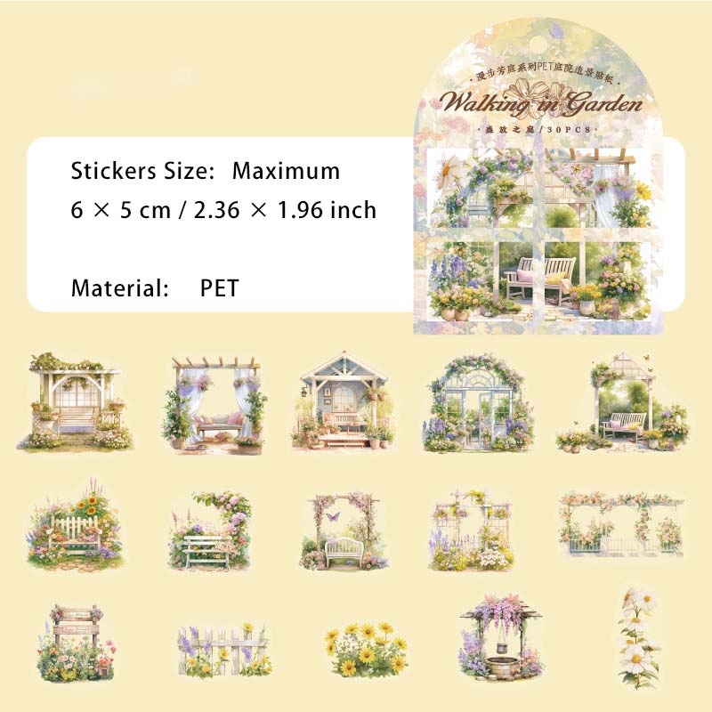 30 Pcs Garden Theme PET Sitkcers MBFT