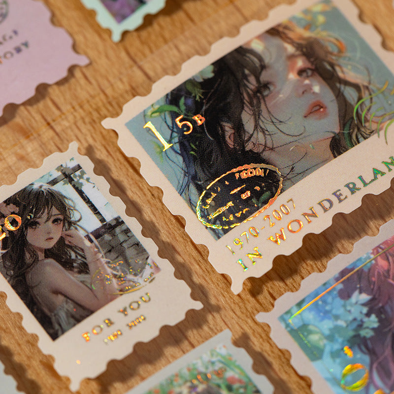 1 Roll Die Cut Postage Stamp Stickers Tape JJWX