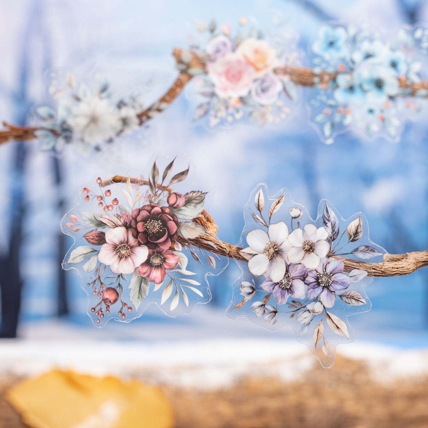 1 Roll Winter Flower PET Stickers Tape DRHH