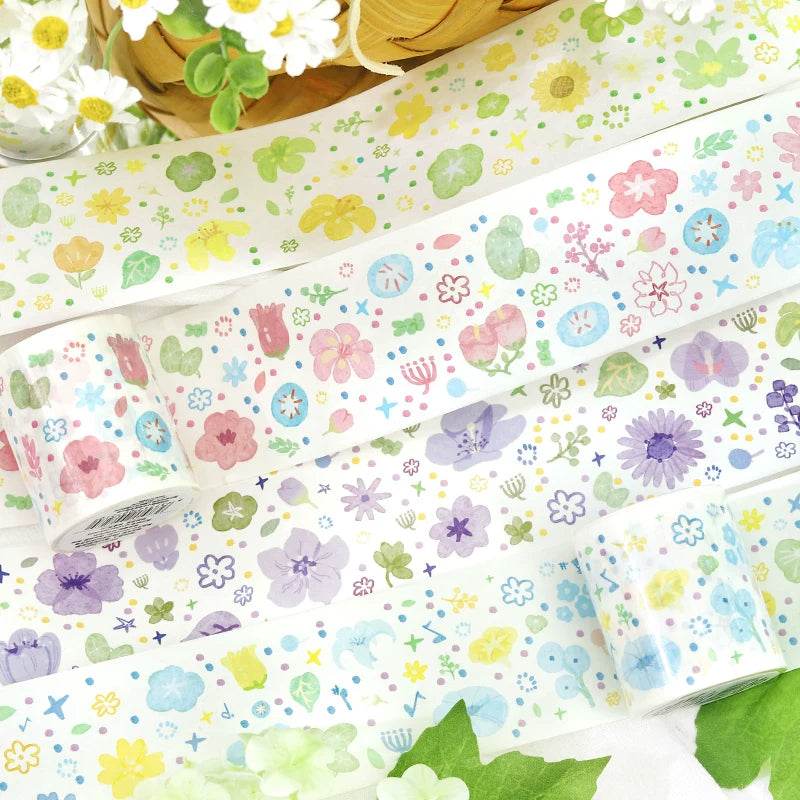 Pastel Watercolor Floral Die-Cut Washi Tape - Blue Flower
