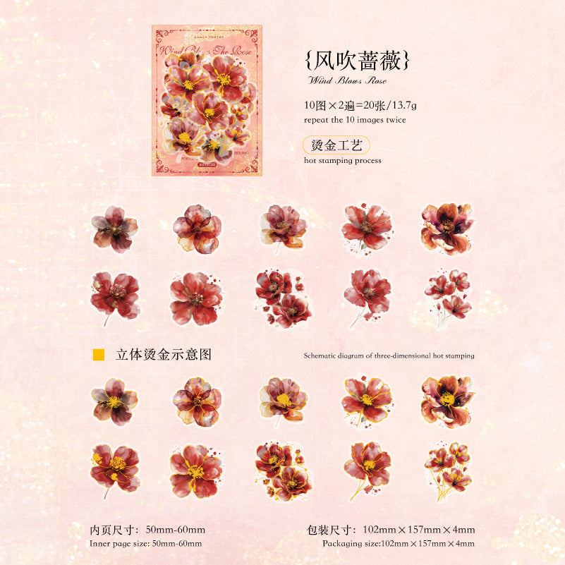 20 Pcs Gliter Flower Stickers FHZS