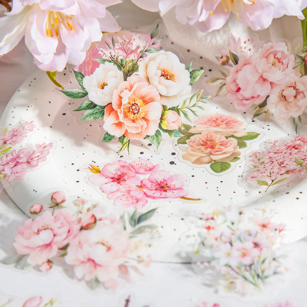 30 Pcs Pink Flower PET Stickers FZHY