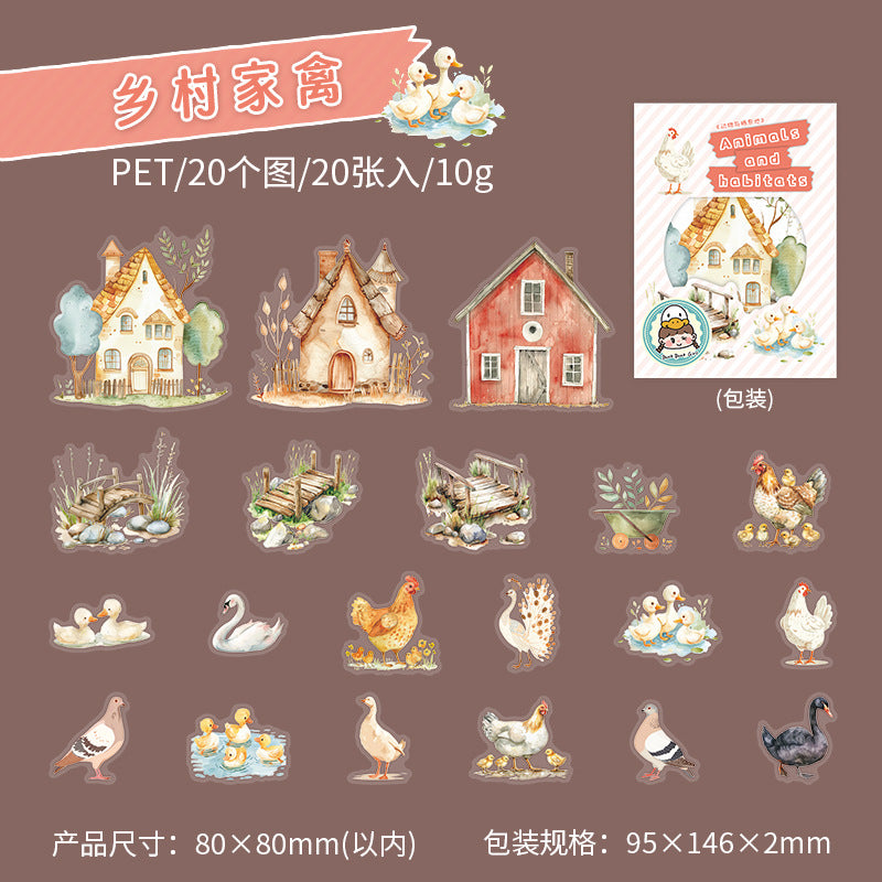 20 Pcs Forest Animal PET Stickers DWQXD