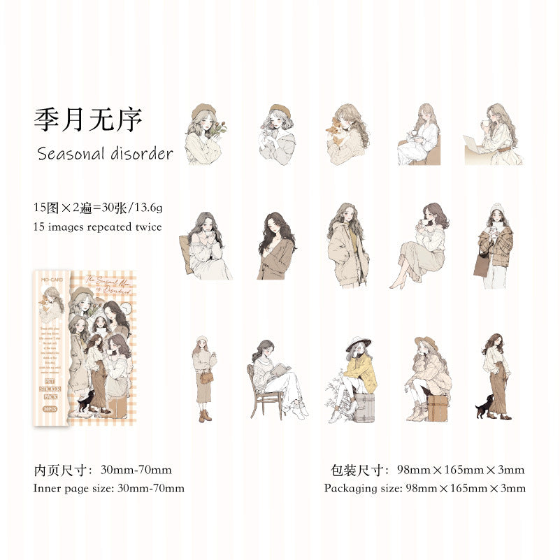 30 Pcs Fashion Girl PET Stickres BSLR
