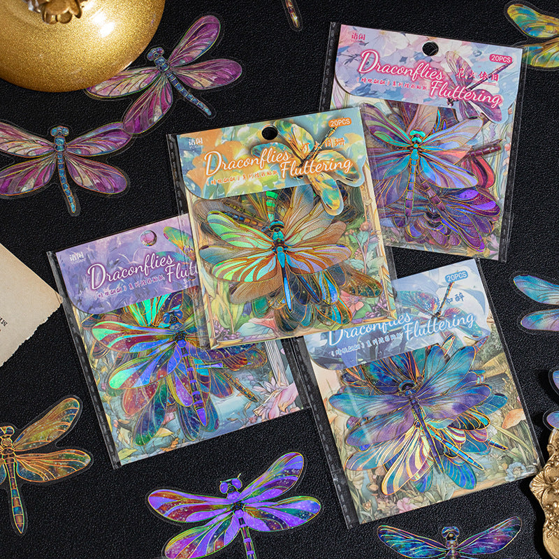 20 Pcs Holographic Dragonfly PET Stickers QTPP