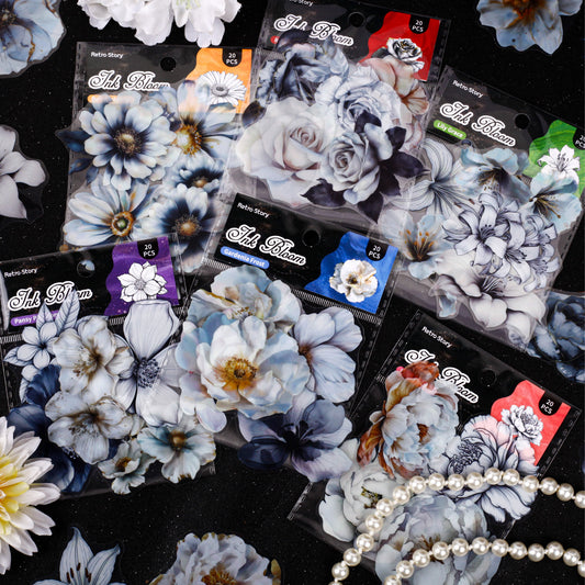 20 Pcs White Flower PET Stickers MYHP