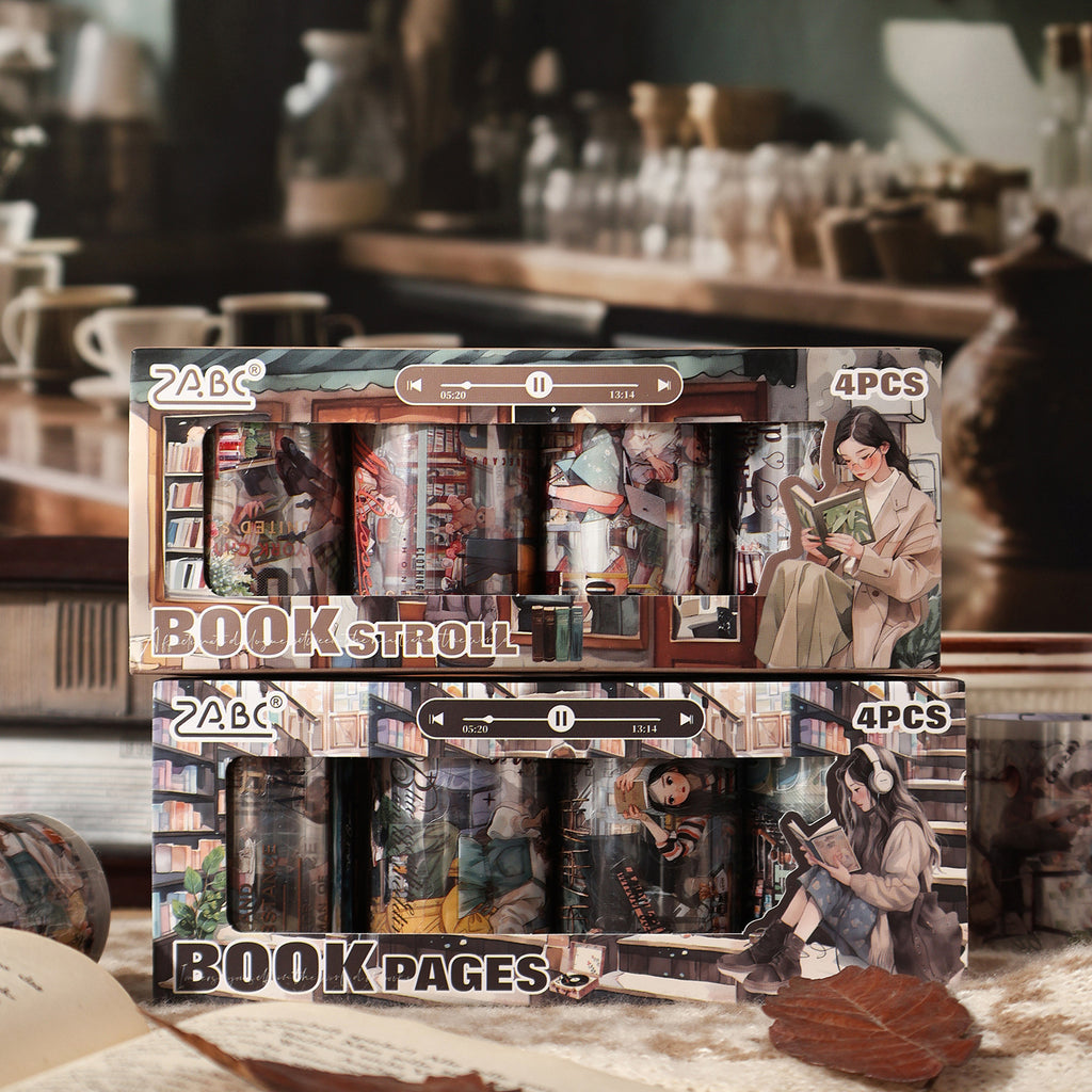 4 Rolls Reading Girl PET Sticker Tapes Set ZYJM