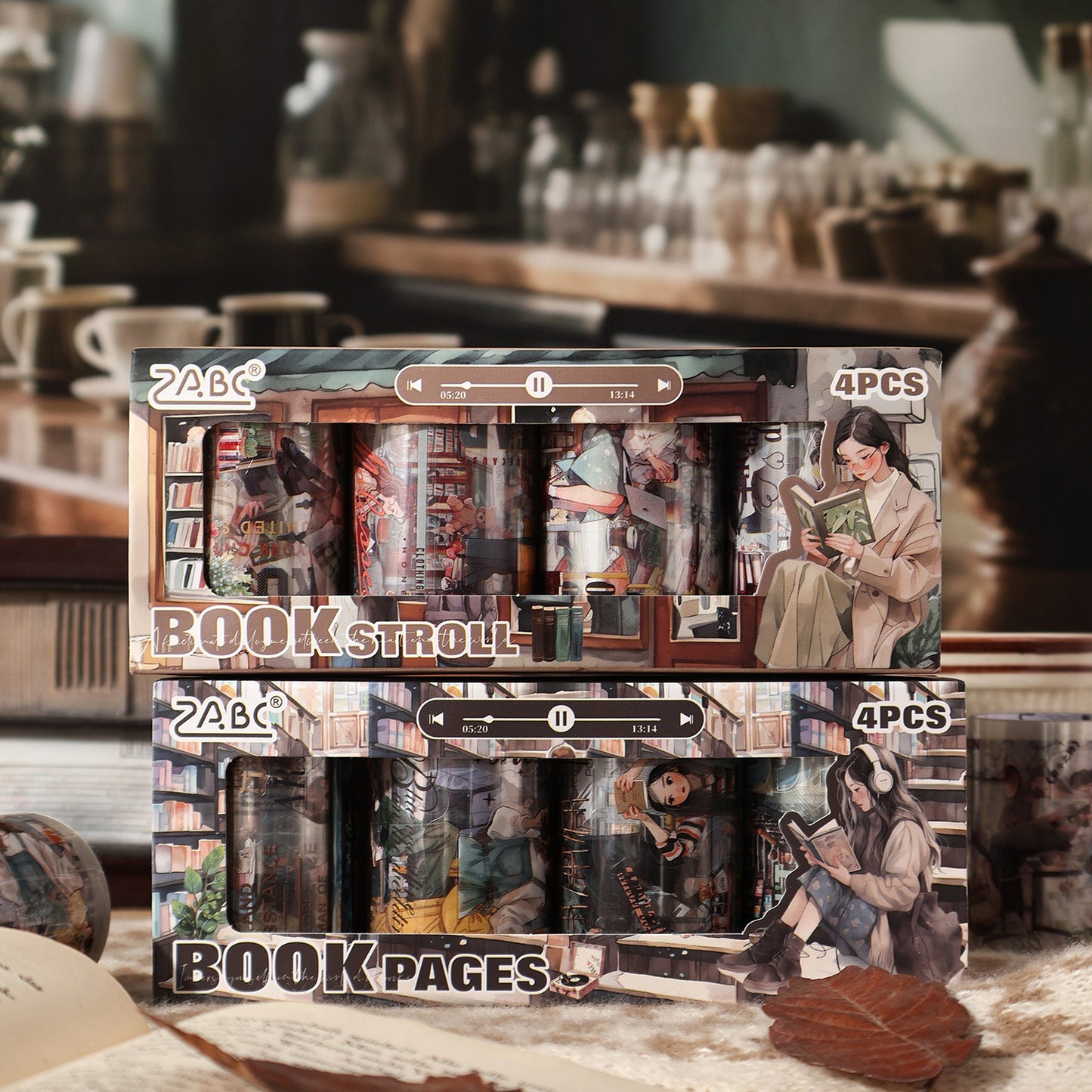 4 Rolls Reading Girl PET Sticker Tapes Set ZYJM