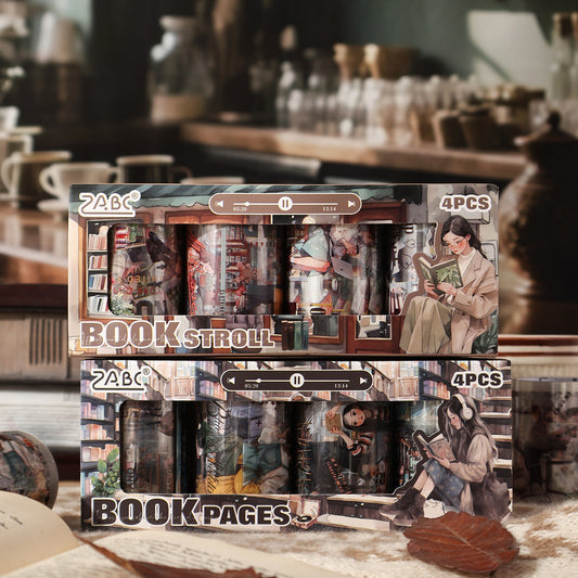 4 Rolls Reading Girl PET Sticker Tapes Set ZYJM