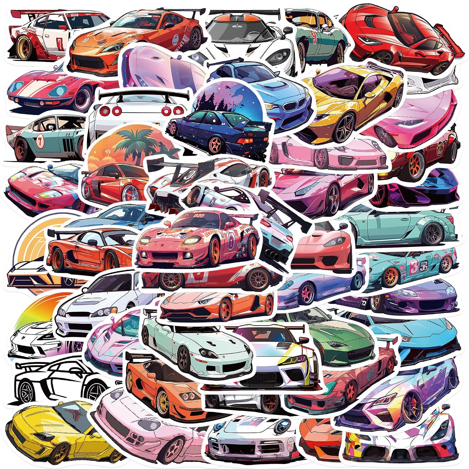 50 Pcs Vinyl Sports Car Stickers OPQ120