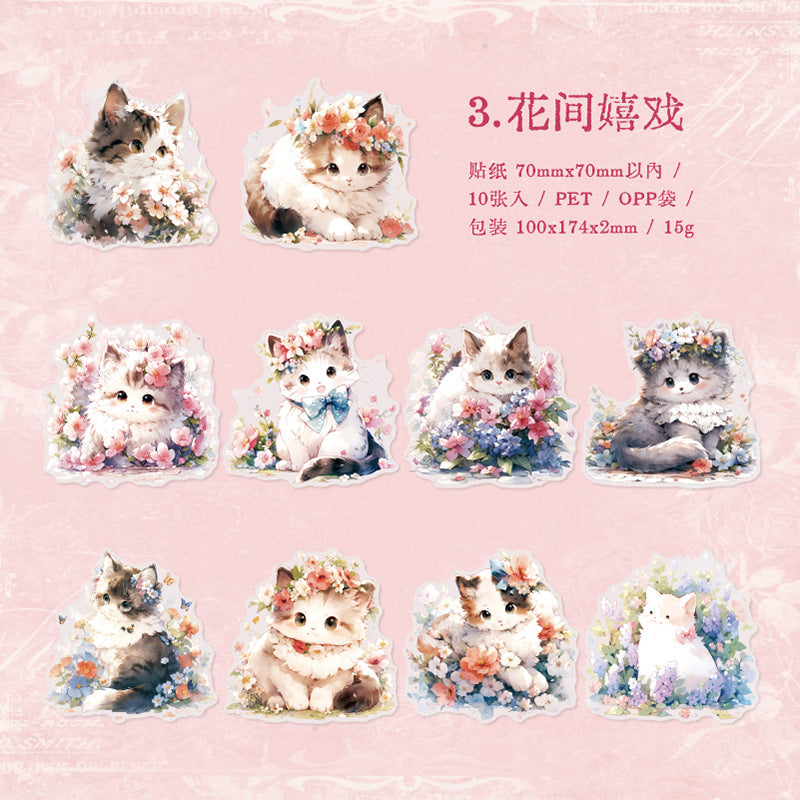 10 Pcs PET Cat and Rabbit Stickers DWSL