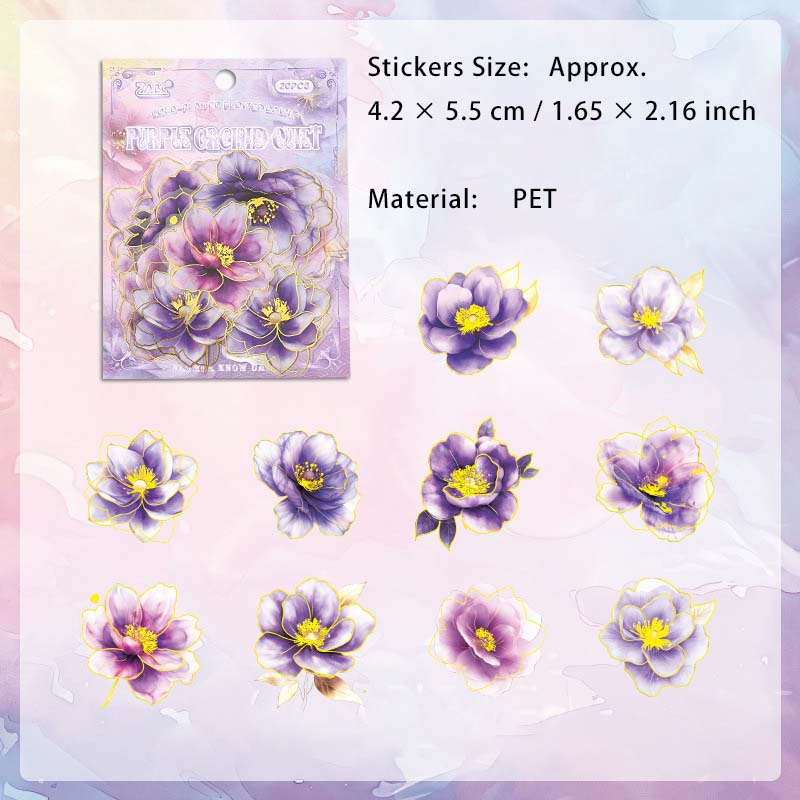 20 Pcs Glitter Flower PET Stickers LJHX
