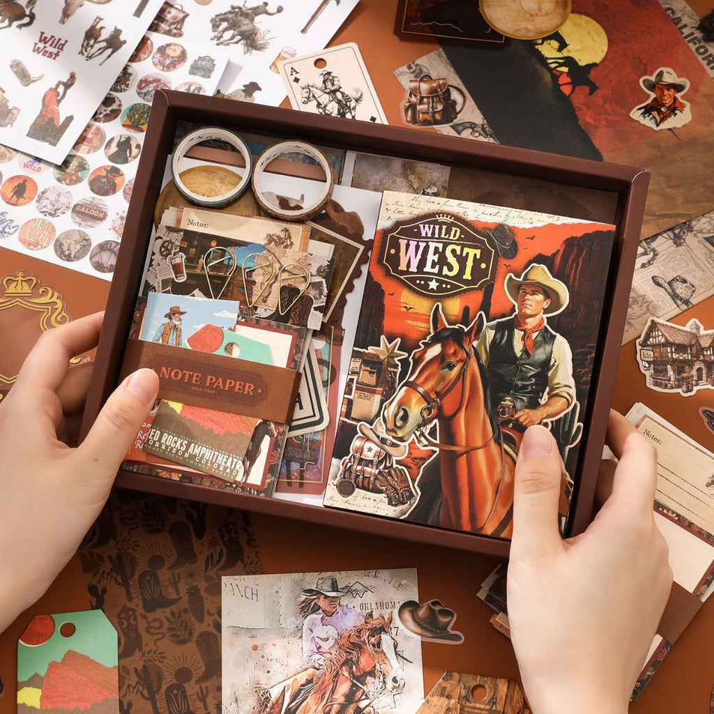 157 Pcs Western Cowboy Themed Junk Journal Gift Set XBNZ