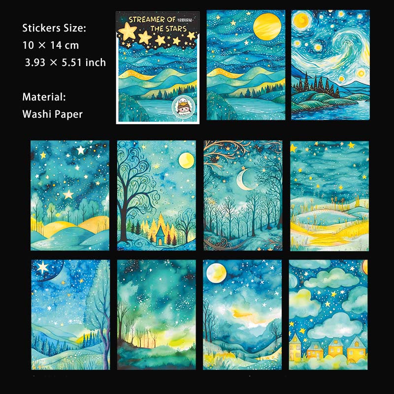 10 Pcs Fantasy Night Sky Washi Stickers LGXH