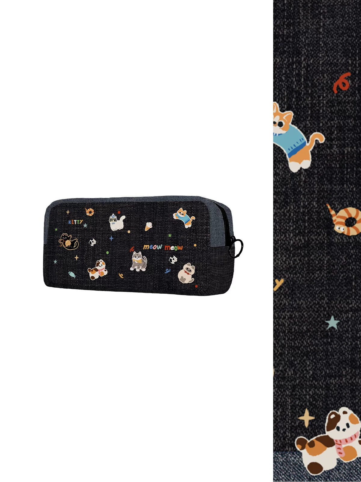 Denim Cats Parade Gingerbread Siam Canvas Pencil Case