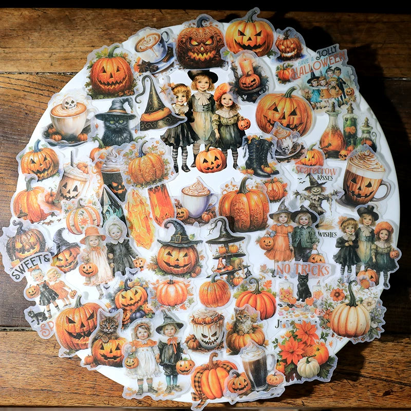 50PCS Vintage Halloween Vellum Paper Stickers