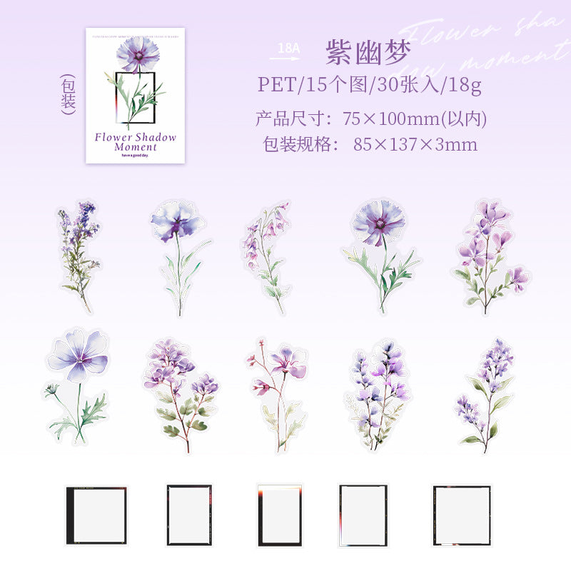 30 Pcs Flower and Frame PET Stickers HYSJ