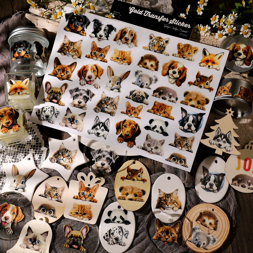 2 Sheets Waterproof Rub on Stickers - Cute Pets