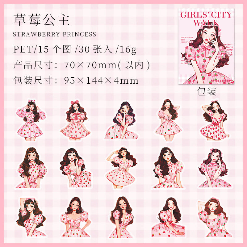 30 Pcs Fashion Girl PET Stickers SNDS