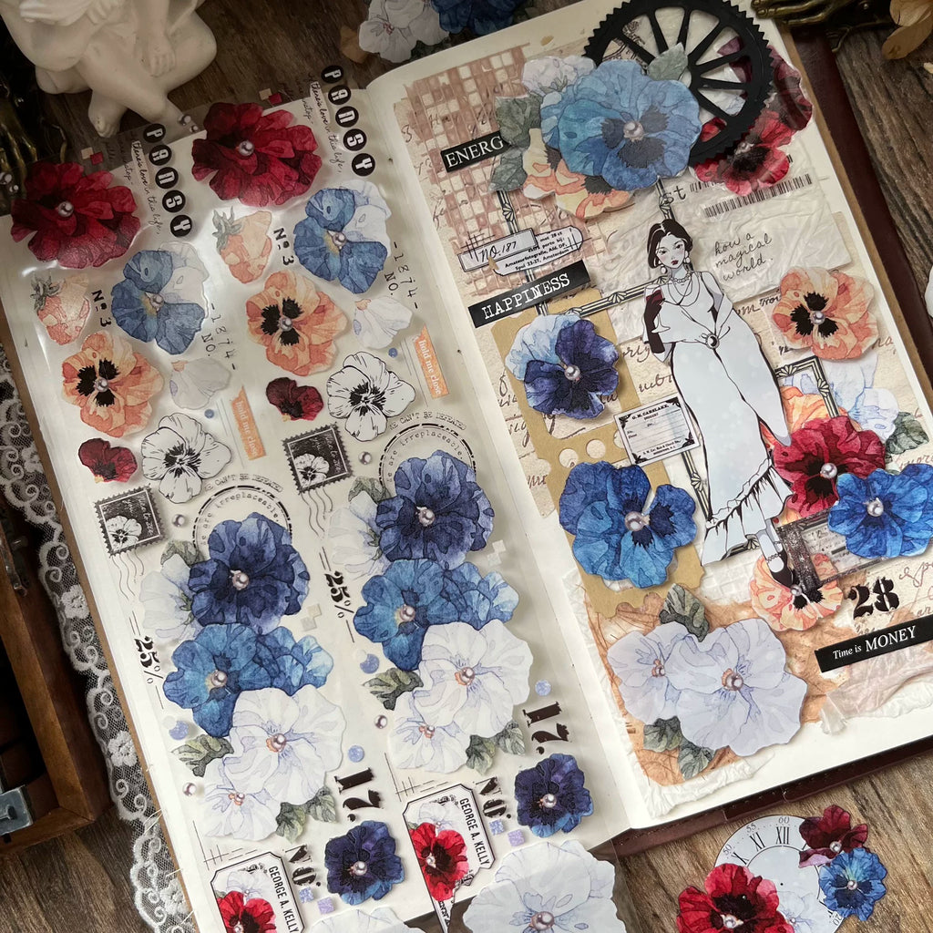 Floral Decorative Tape Rolls- Gathered Pansies