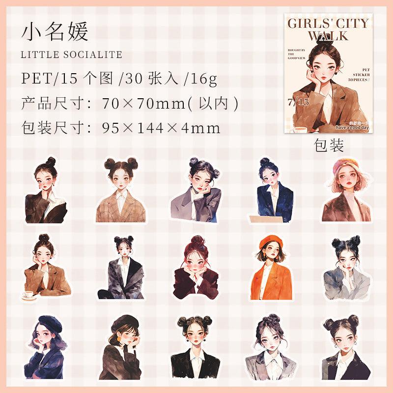 30 Pcs Fashion Girl PET Stickers SNDS