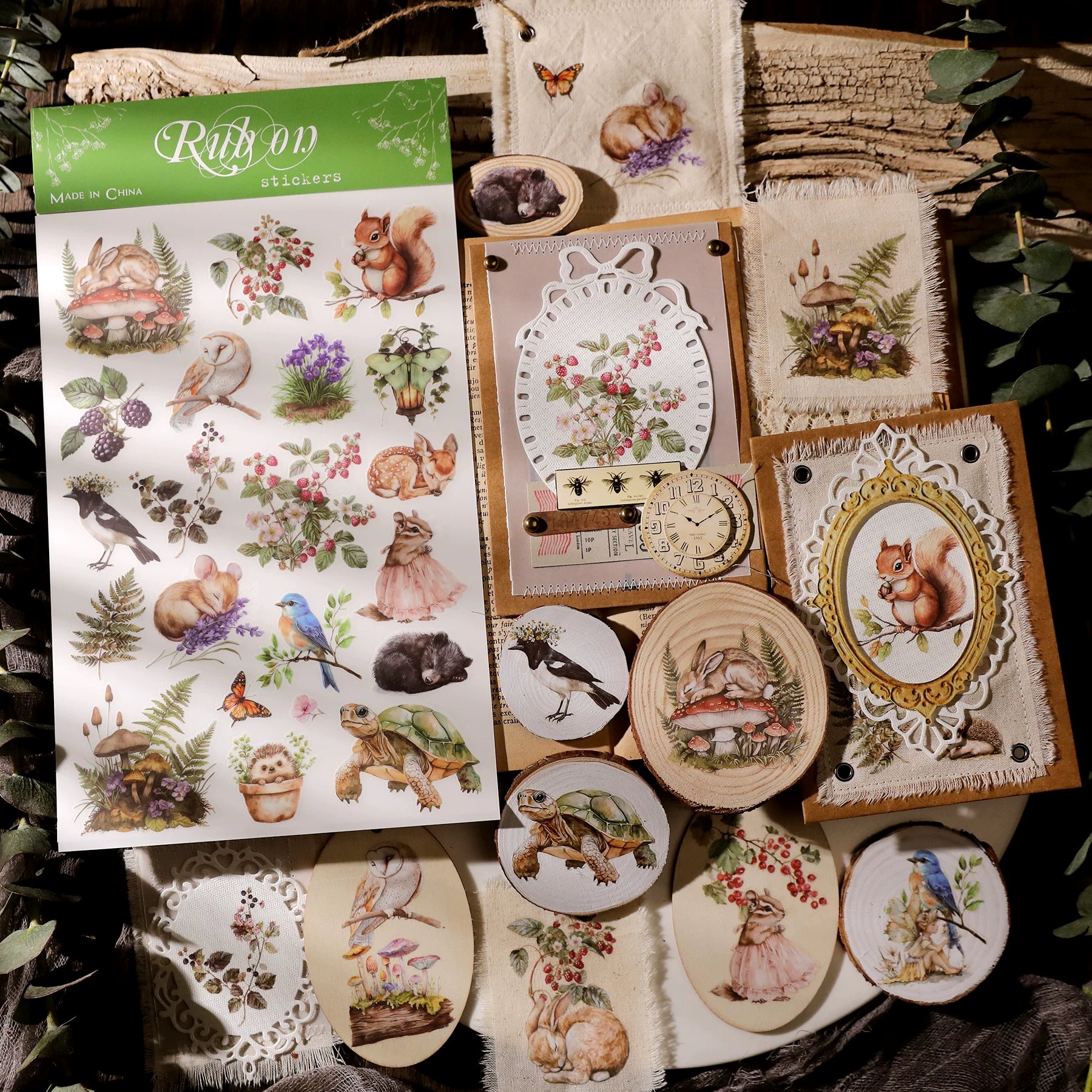 3 Sheets Rub on Stickers - Woodland