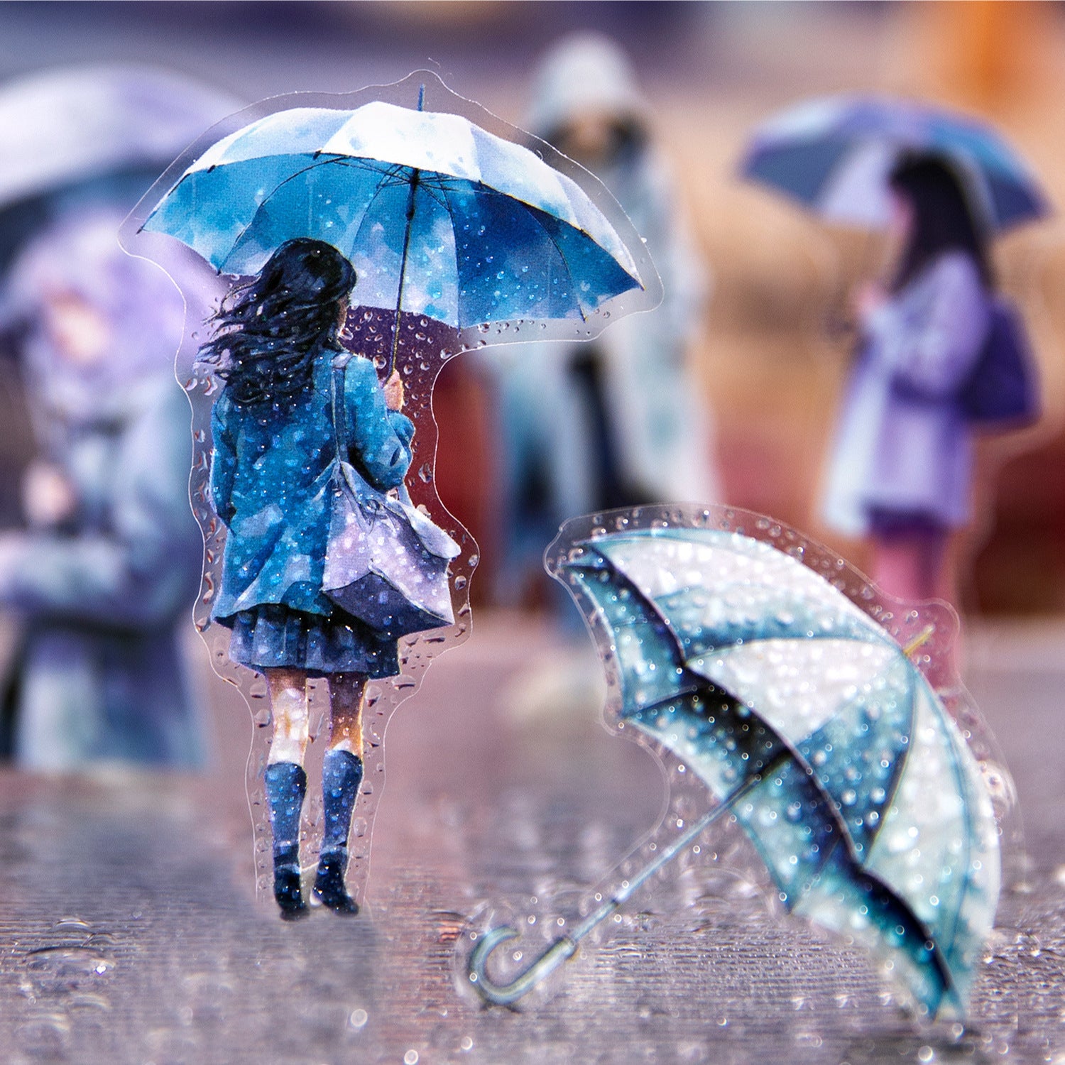 30 Pcs Rainy Umbrella Firl PET Stickers YYMM