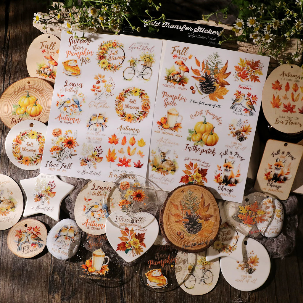 2 Sheets Waterproof Rub on Stickers - Autumn Quotes