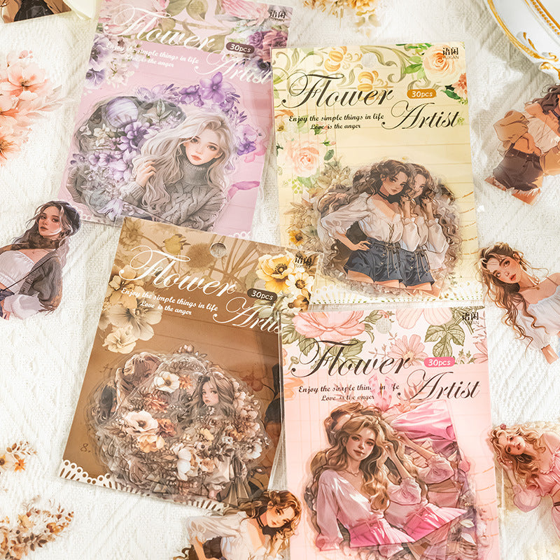 30 Pcs Flower and Girl PET Stickers HDYSJ
