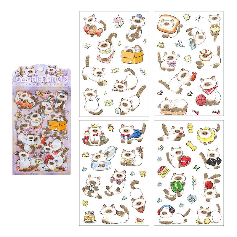 4 Pcs Kawaii Cartoon Cats PET Stickers - Have Fun