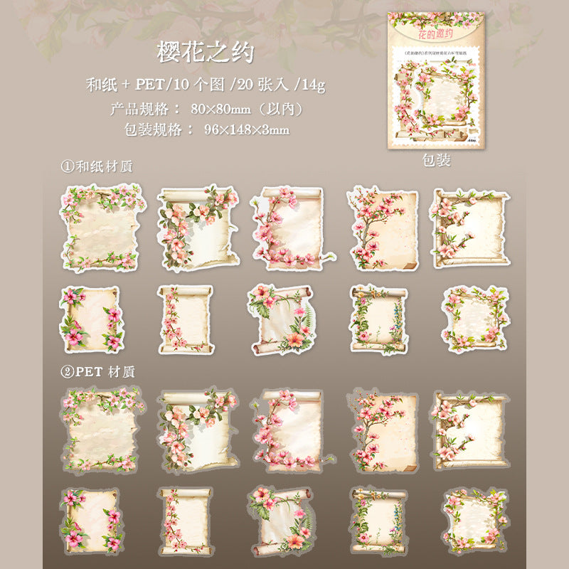 20 Pcs Flower Themed PET and Washi Stickers HDYY