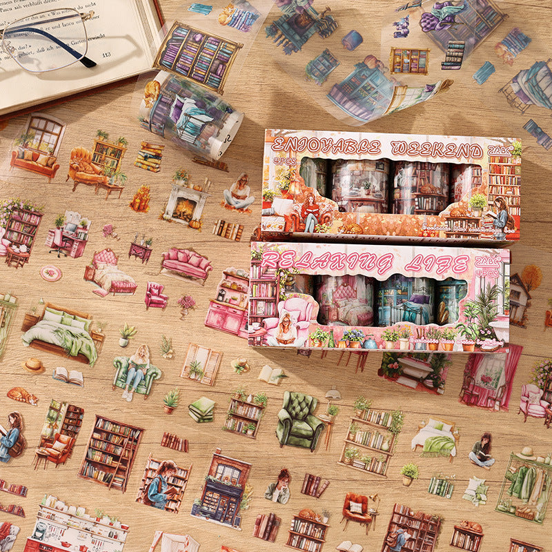 4 Rolls Reading PET Stickers Tape Set DXSG