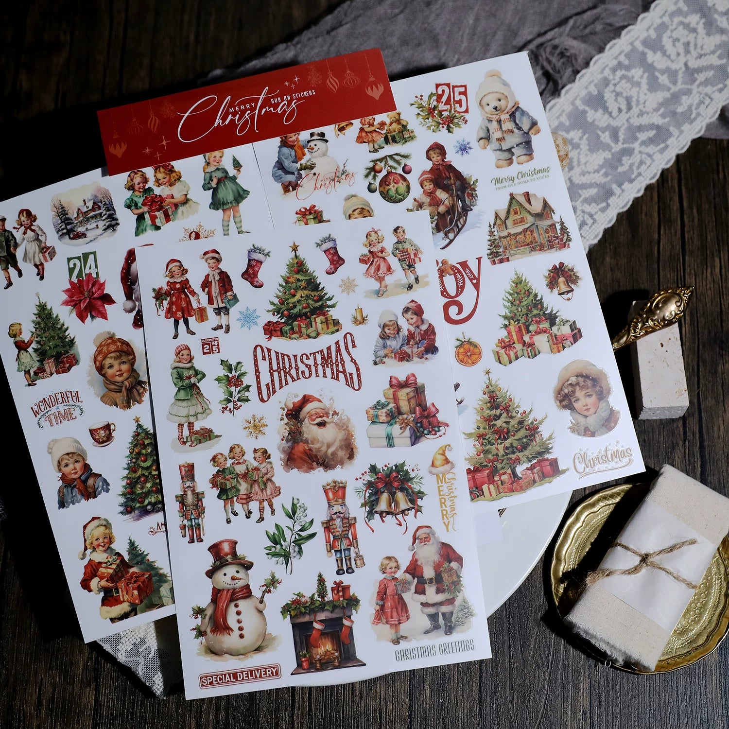 3 Sheets Rub on Stickers - Christmas Santa