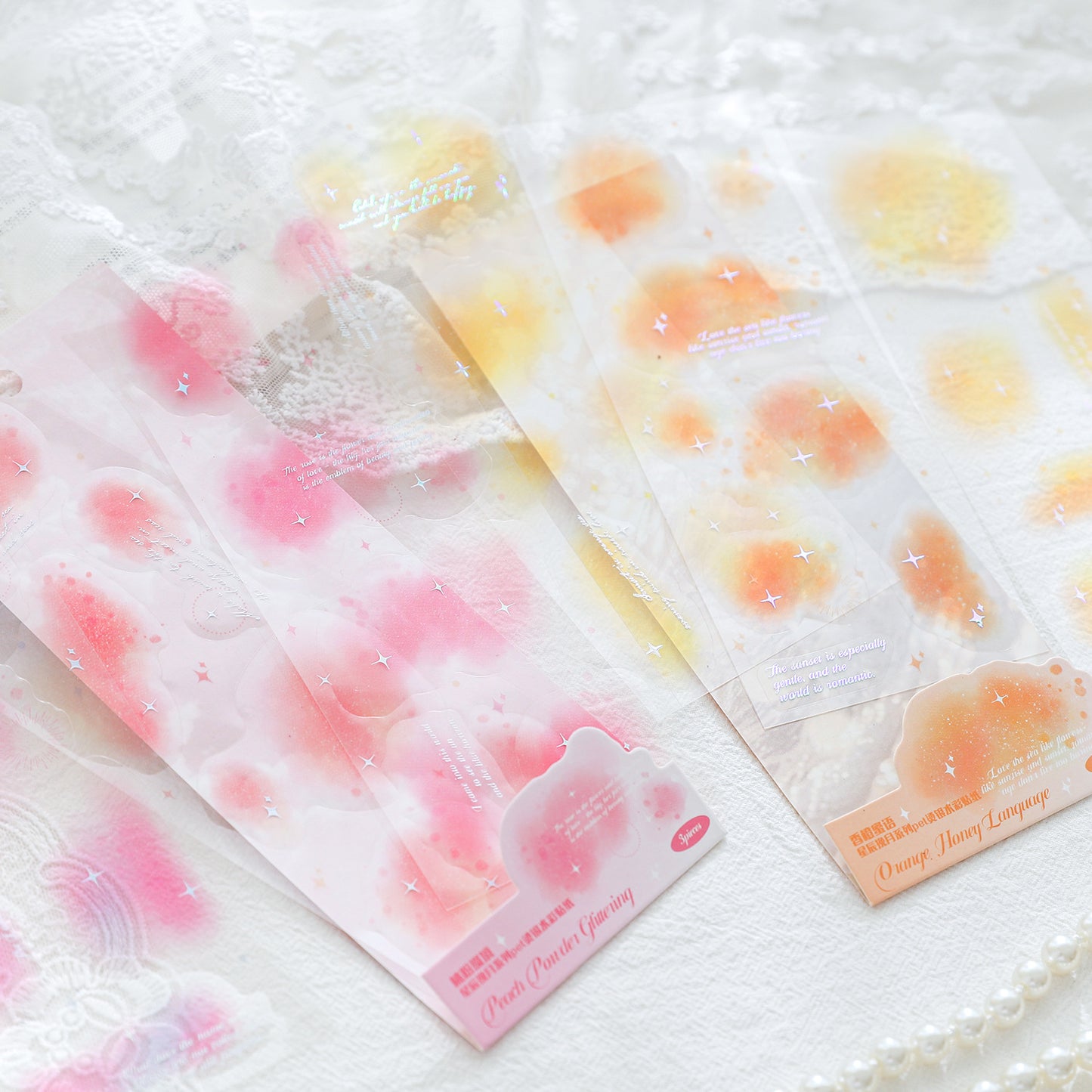 3 Sheets Glitter Watercolor PET Stickers XCWY