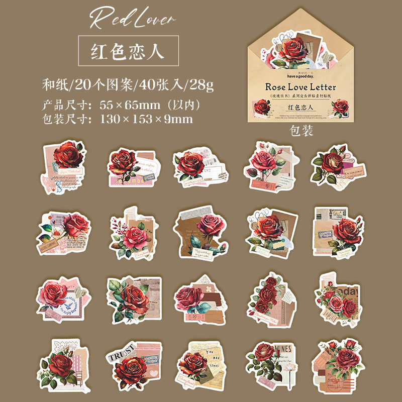 40 Pcs Rose Themed Washi Stickers MGQS