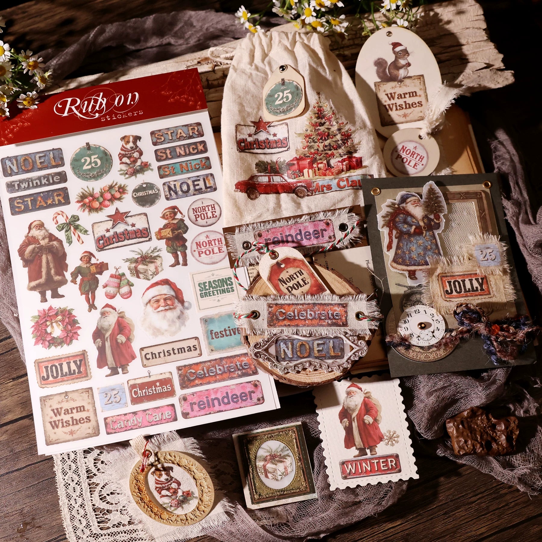 3 Sheets Rub on Stickers - Vintage Label