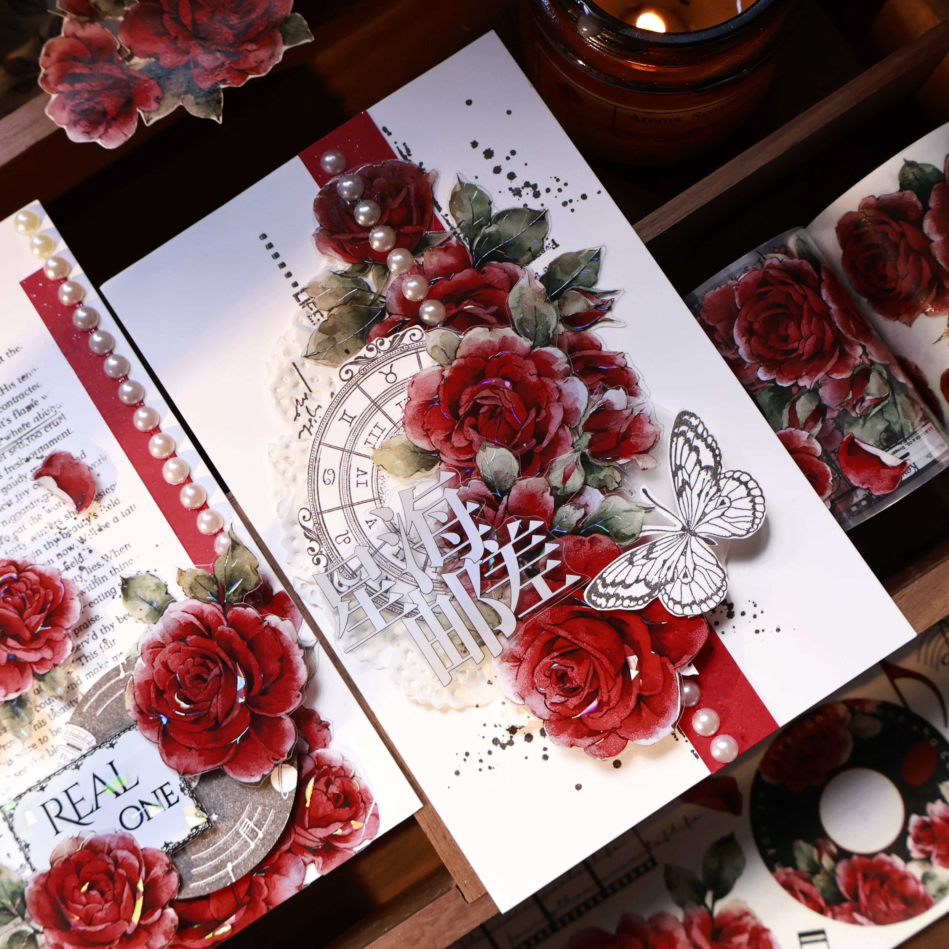 Floral Decorative Tape Rolls- Vintage Crimson