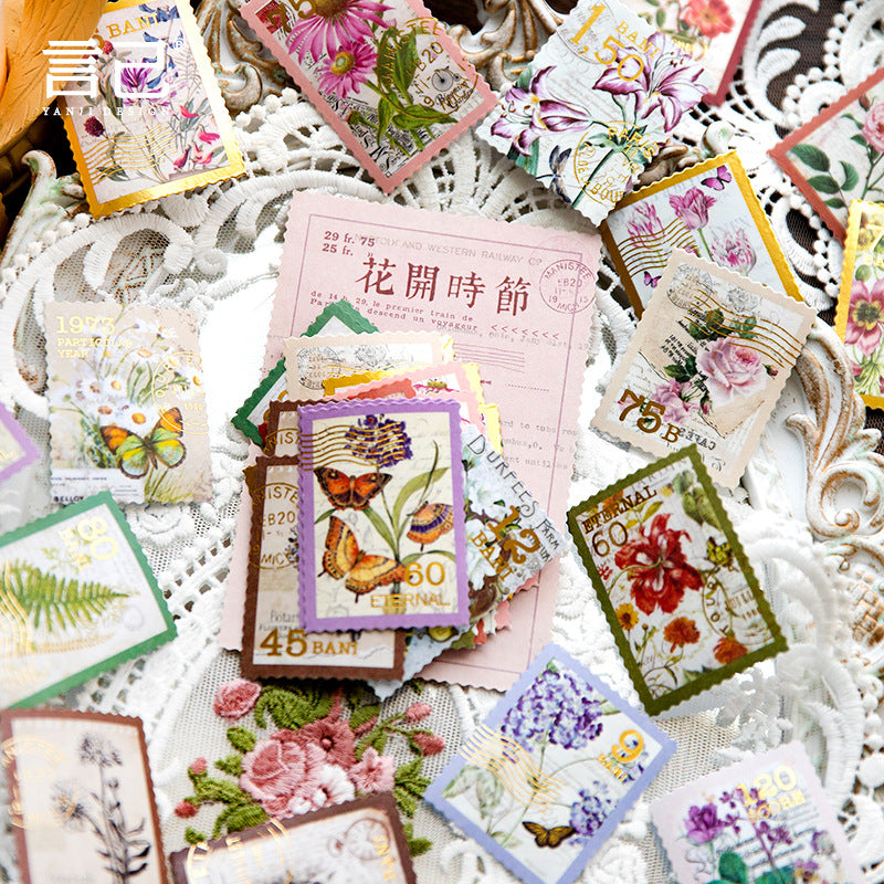 40 Pcs Vintage Post Stamp Washi Stickers YJLX