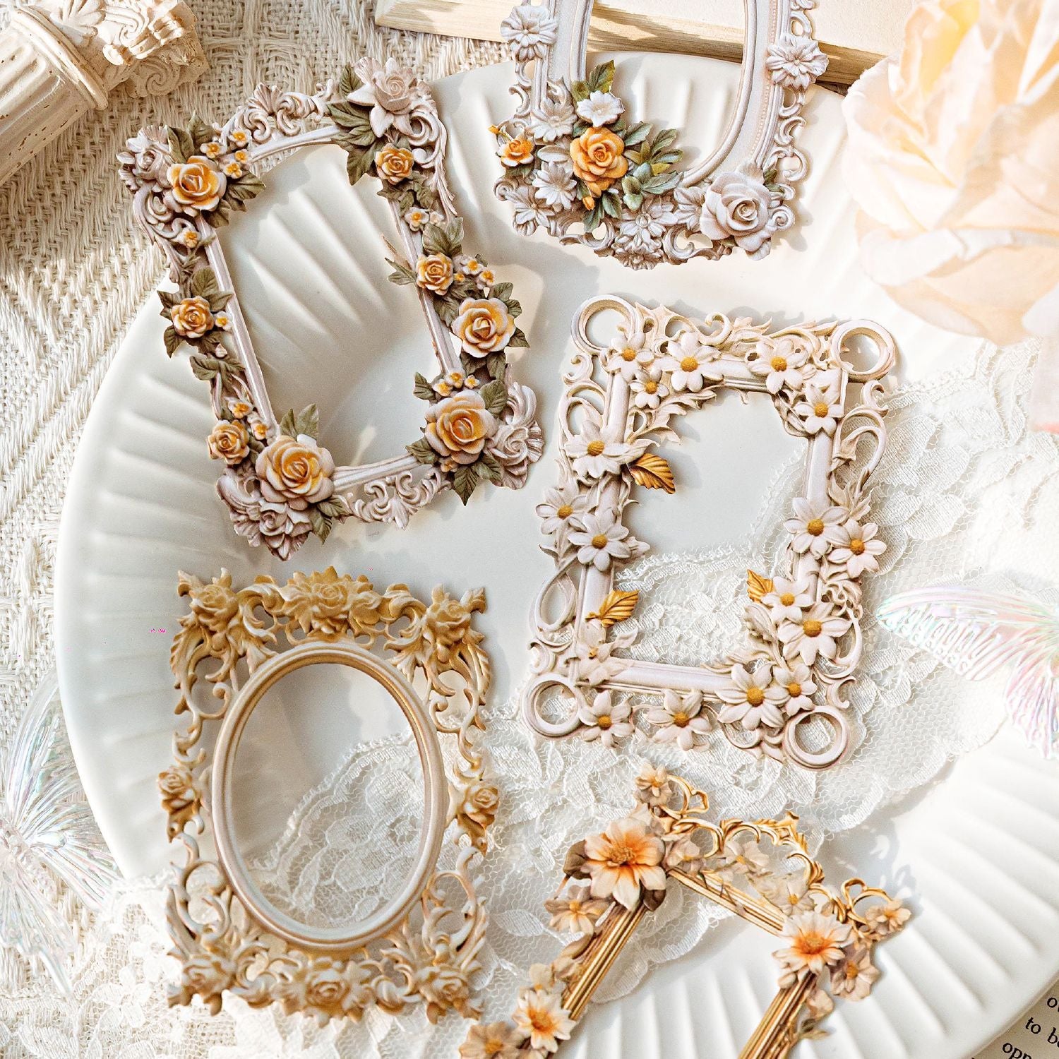 10 Pcs Antique Victorian Hollow Floral Relief Frame Scrapbooking Paper - Foam