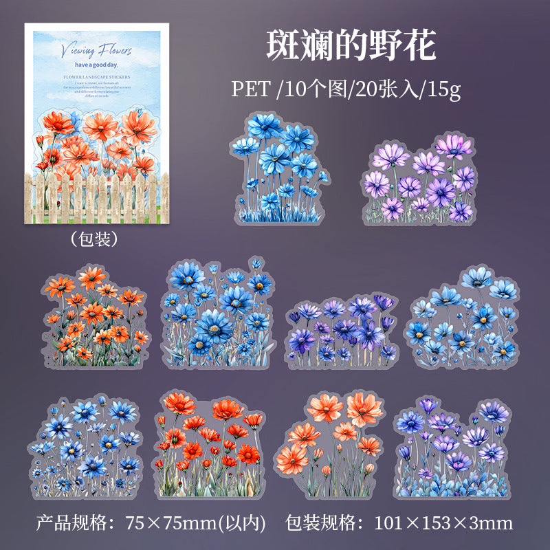 20 Pcs Flower Fence PET Stickers YLKH