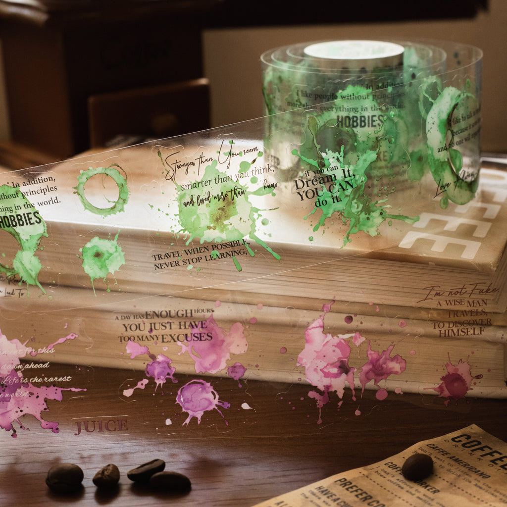 1 Roll Coffee Trace Theme PET Stickers Tape KFDJY