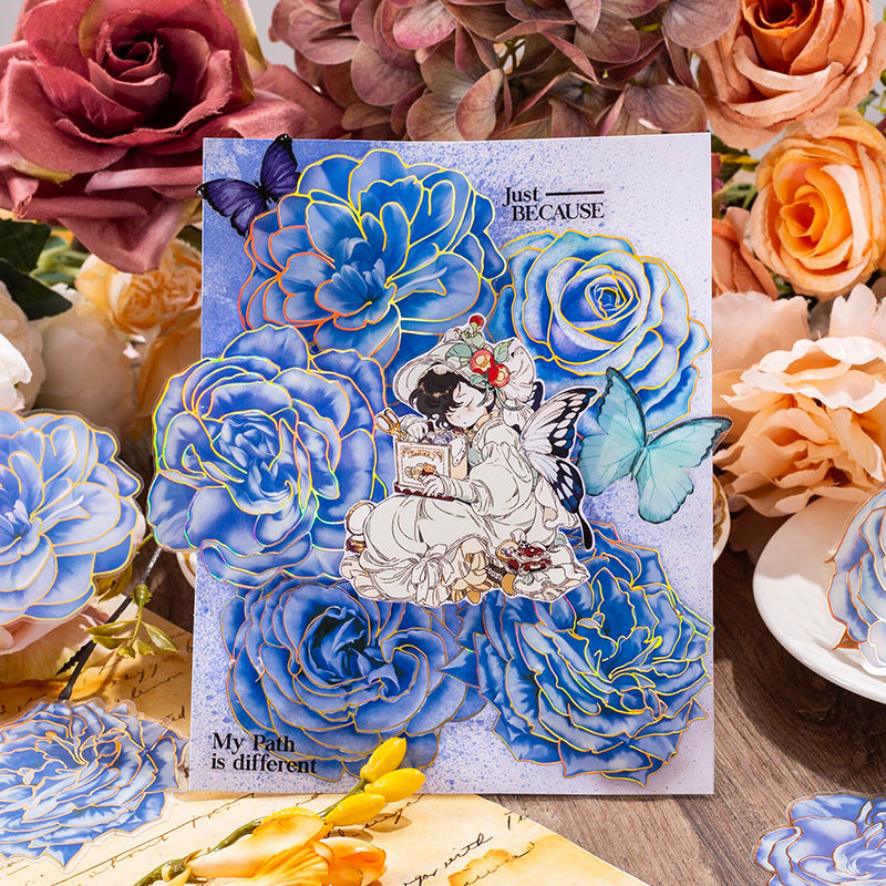 10 Pcs Gliter Flower PET Stickers FHSK