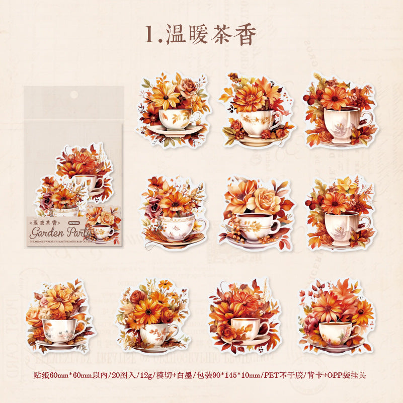 20 Pcs Mug and Flowers PET Stickers HYCHH